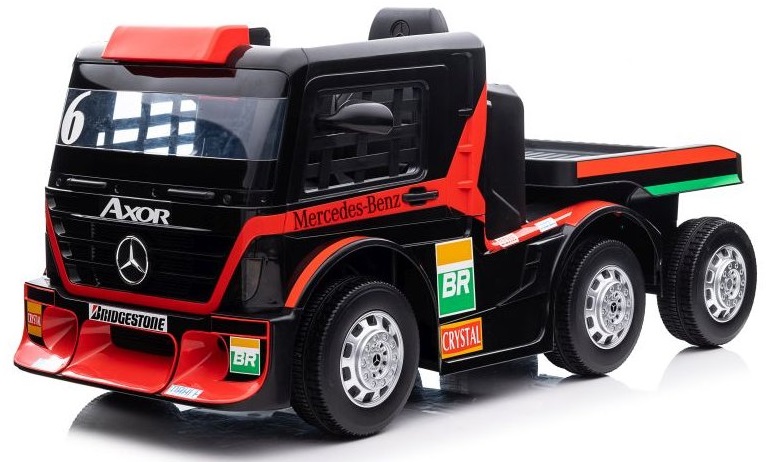 Otroški električni tovornjak Mercedes Axor LCD MP4 s prikolico rdeč
