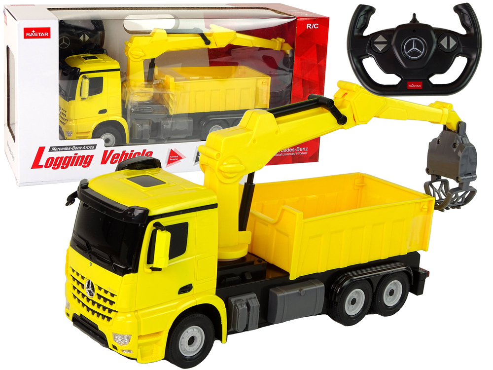 Tovornjak z drapakom Mercedes Rastar R/C na daljinsko vodenje rumen
