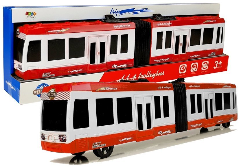 Zglobni avtobus s trenjem rdeč