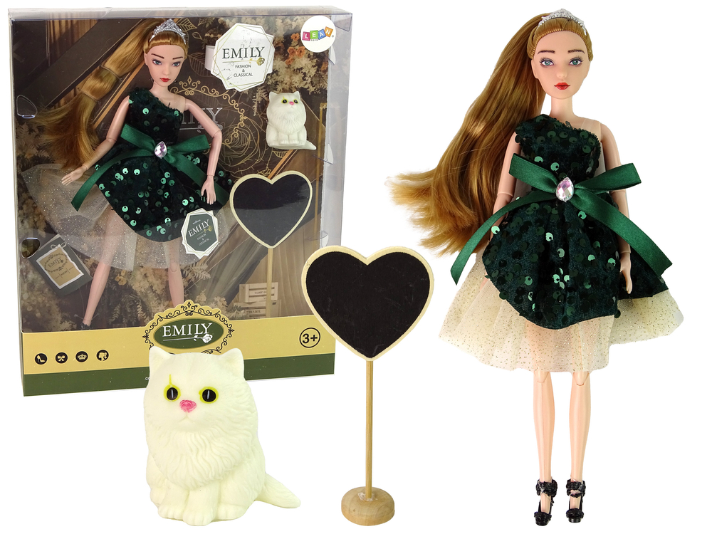 Lutka Emily z belo mucko in srcem