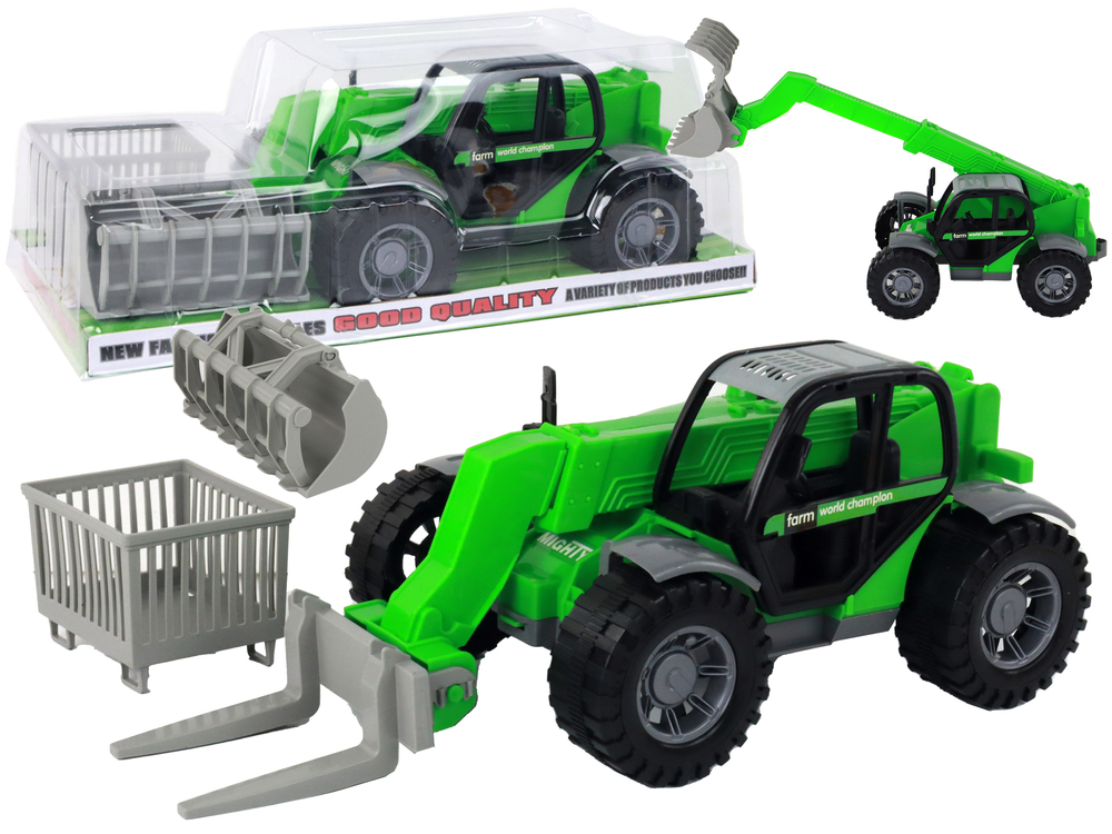 Traktor z zamenljivimi nastavki zelen.