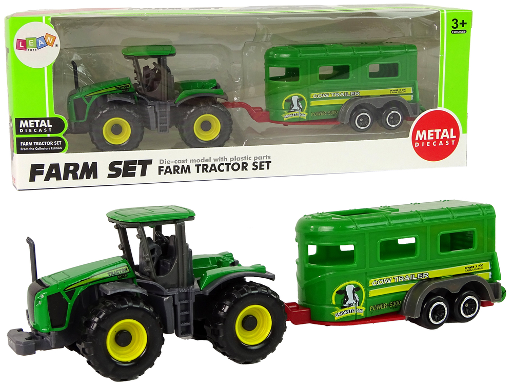 Zelený traktor s přívěsem