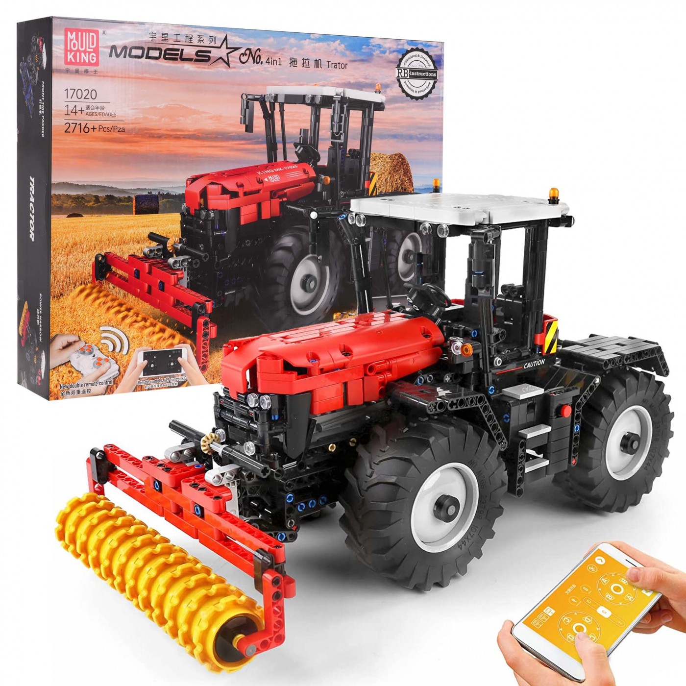 Igralni komplet traktor na daljinsko vodenje 2716 delov rdeč