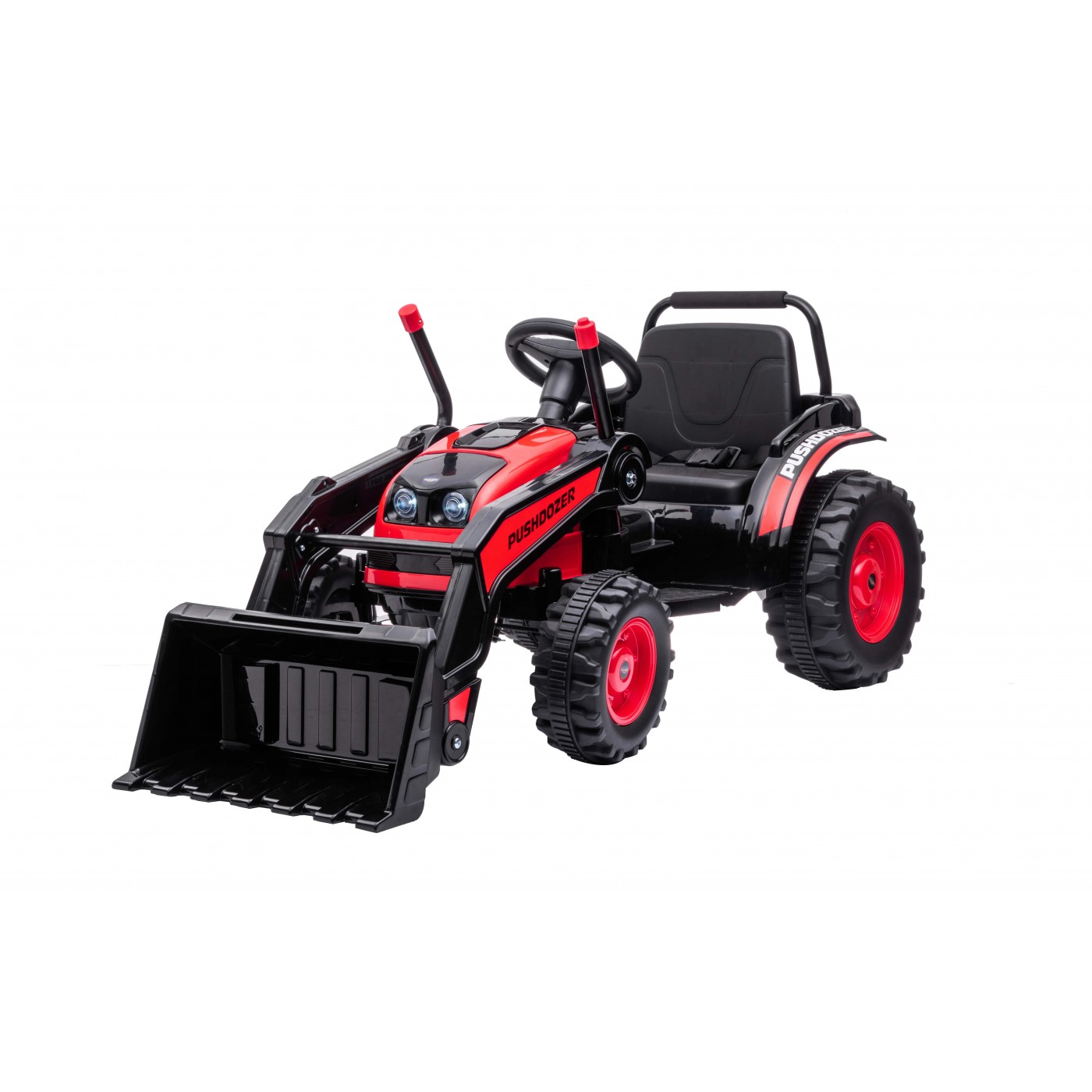 Traktor na akumulator z lopato rdeč