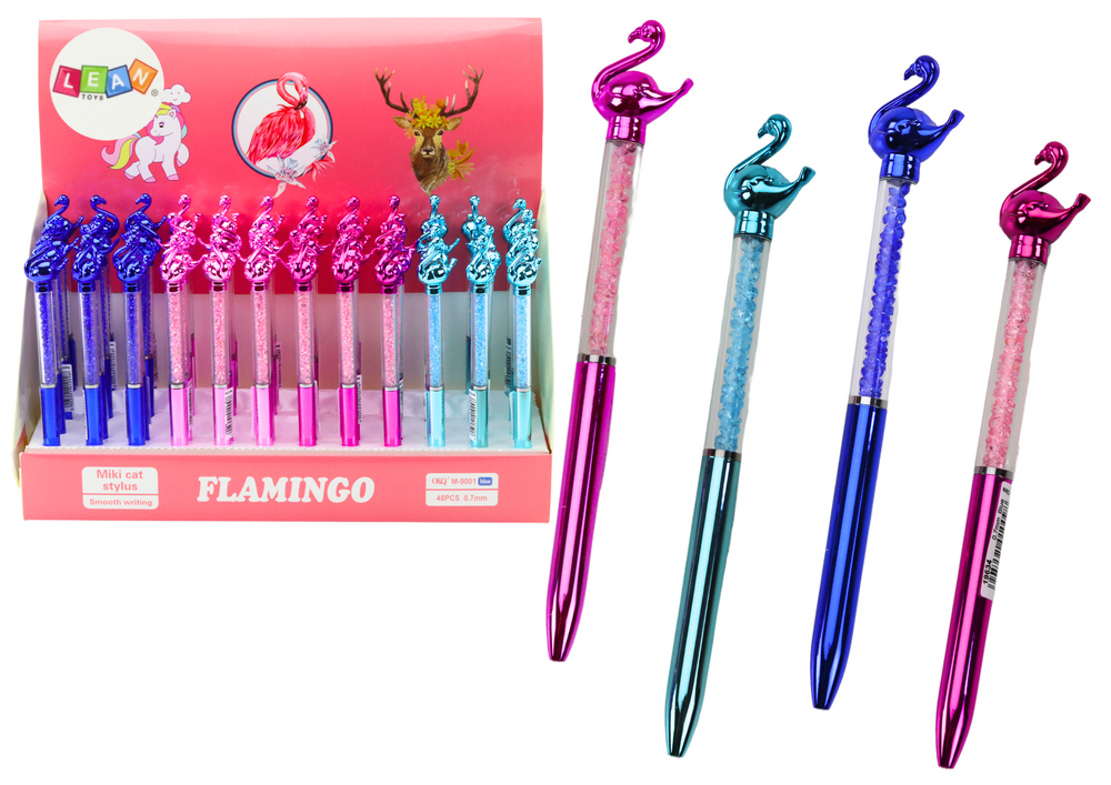 Kemični svinčnik s flamingom in diamantnimi okraski modra polnitev 0,7 mm mix