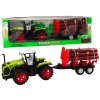 Zeleni kmetijski traktor s prikolico za les 9 hlodov