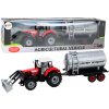 Kmetijski traktor z bagrom in cisterno rdeči s pogonom