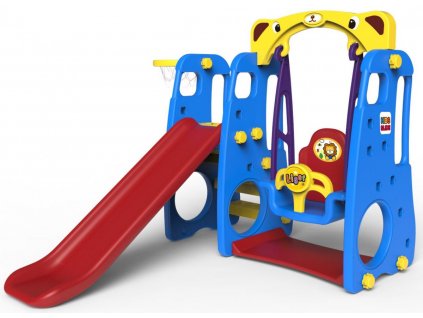 Detská hojdačka + šmýkačka + basketbalový kôš 3v1 modrá