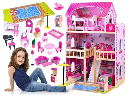 pol pl Drewniany DOMEK dla lalek z basenem grill ZA0945 9765 5
