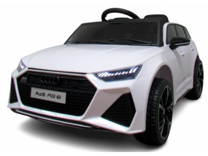 Elektrické autíčko Audi RS6 GT biele s EVA kolesami a koženým sedadlom, s diaľkovým ovládaním
