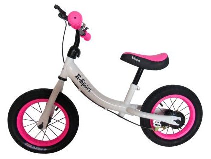 Odrážadlo R3 ružovo-biele R-Sport 12'' s brzdou a zvončekom