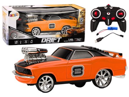Diaľkovo ovládané auto 1:18 Drift 360 svetla zvuky oranžové