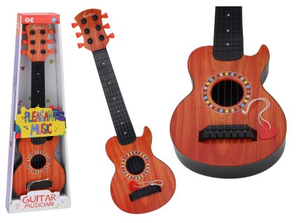 Detská drevená hračka gitara s trsátkom oranžová