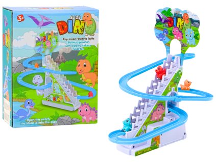 Dráha šmykľavka pre dinosaurami so schodmi, svetlami a zvukmi