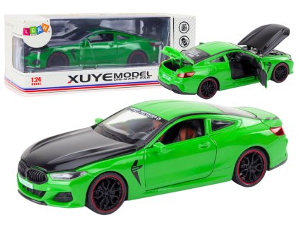Kovové športové auto s trecím pohonom, otváracie časti, mierka 1:24 zelené