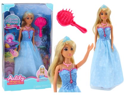 Bábika Anlily Morská princezná modré šaty kefa