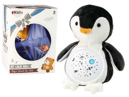 Plyšový Macko Uspávač Svetla Zvuky Nočný a Denný Režim Tučniak