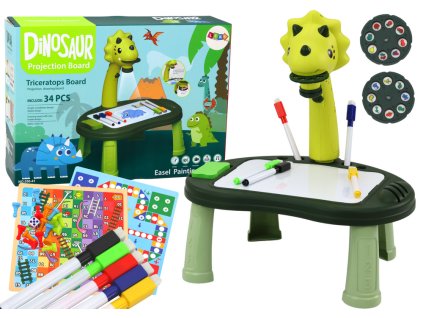 Projektor kreslenie dinosaurus so stolíkom a 2v1 hrou Hady a rebríky zelený