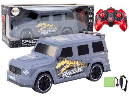 RC Auto na Diaľkové Ovládanie s Dinosaurom v Merítku 1:10 sivé