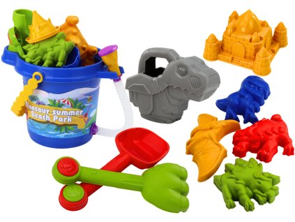 Sada na piesok vedierko so sprchou lopatka hrable formičky dinosaury