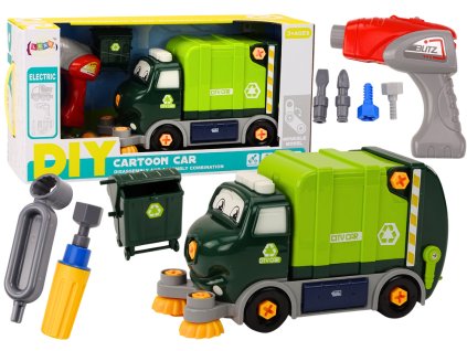 Skladacie kreslené smetiarske auto zelené DIY
