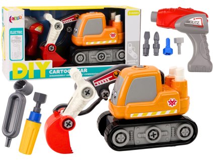 Skrutkovací pásový bager kreslený DIY oranžový