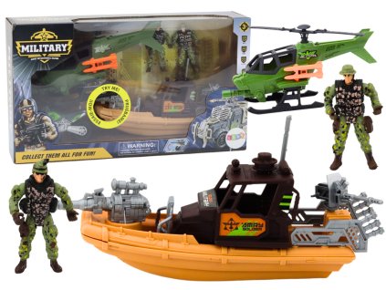 Vojenská sada - bojová loď s vojakmi a príslušenstvom so zvukmi