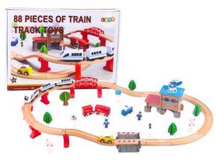 Drevená vláčikodráha s príslušenstvom 88 dielov
