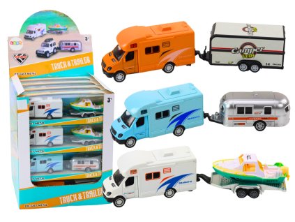 Terénne kovové autíčko s loďou alebo obytným prívesom