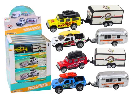Kovové terénne autíčko s karavanom mix