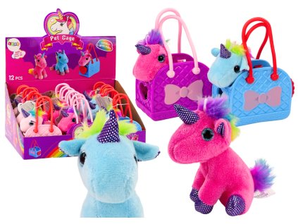 Plyšový jednorožec s farebnou hrivou v gumovej taške 3 druhy