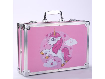 Umelecká sada v kufríku 145 dielov jednorožec ružová