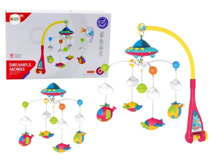 Kolotoč nad postieľku pre bábätko UFO lietadla projektor 108 melódií