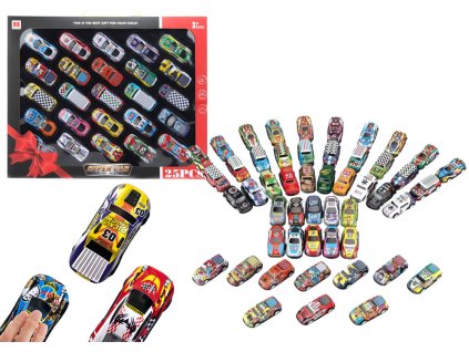 Súprava autíčok s pružinovým pohonom farebná 25 kusov
