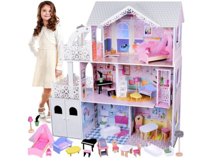 pol pl Duzy Azurowy Domek drewniany dla lalek Winda Garaz Balkon Meble ZA5388 21431 13