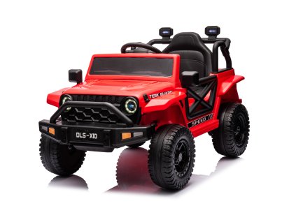 Elektrické autíčko OFFROAD červené 12V Vysoký podvozok, široké sedadlo, Odpružené nápravy, 2,4 GHz Diaľkové ovládanie LED svetlá