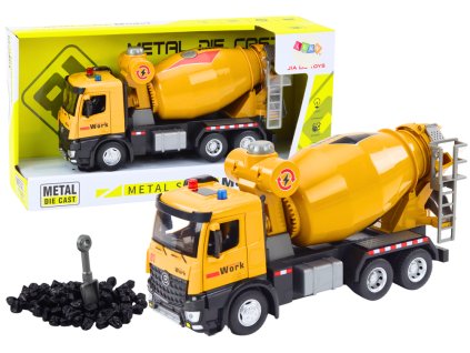 Žltý nákladný voz miešačka s frikčným pohonom so svetlom a zvukom