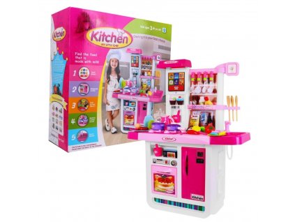 Veľká detská kuchynka, chladnička, rúra, drez ružová