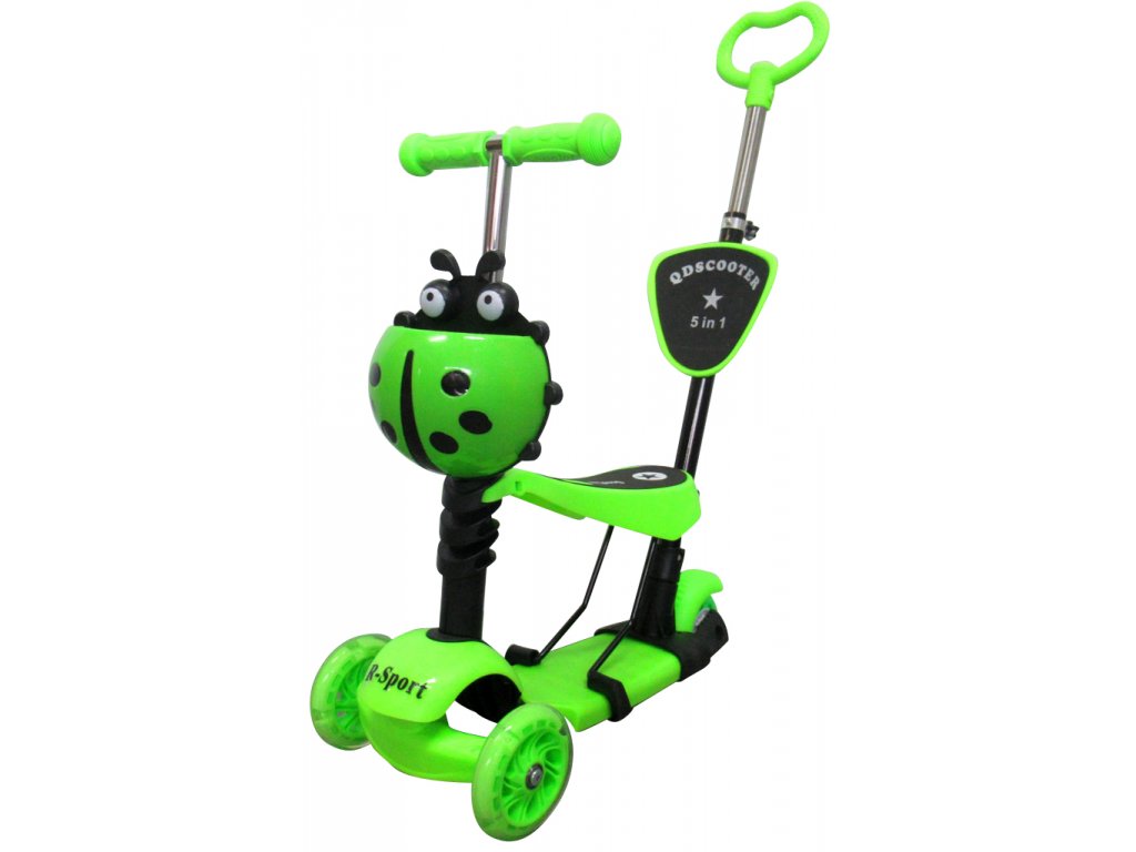 mamido Kolobežka odrážadlo H3 R-Sport 5v1 so svietiacimi kolesami zelené