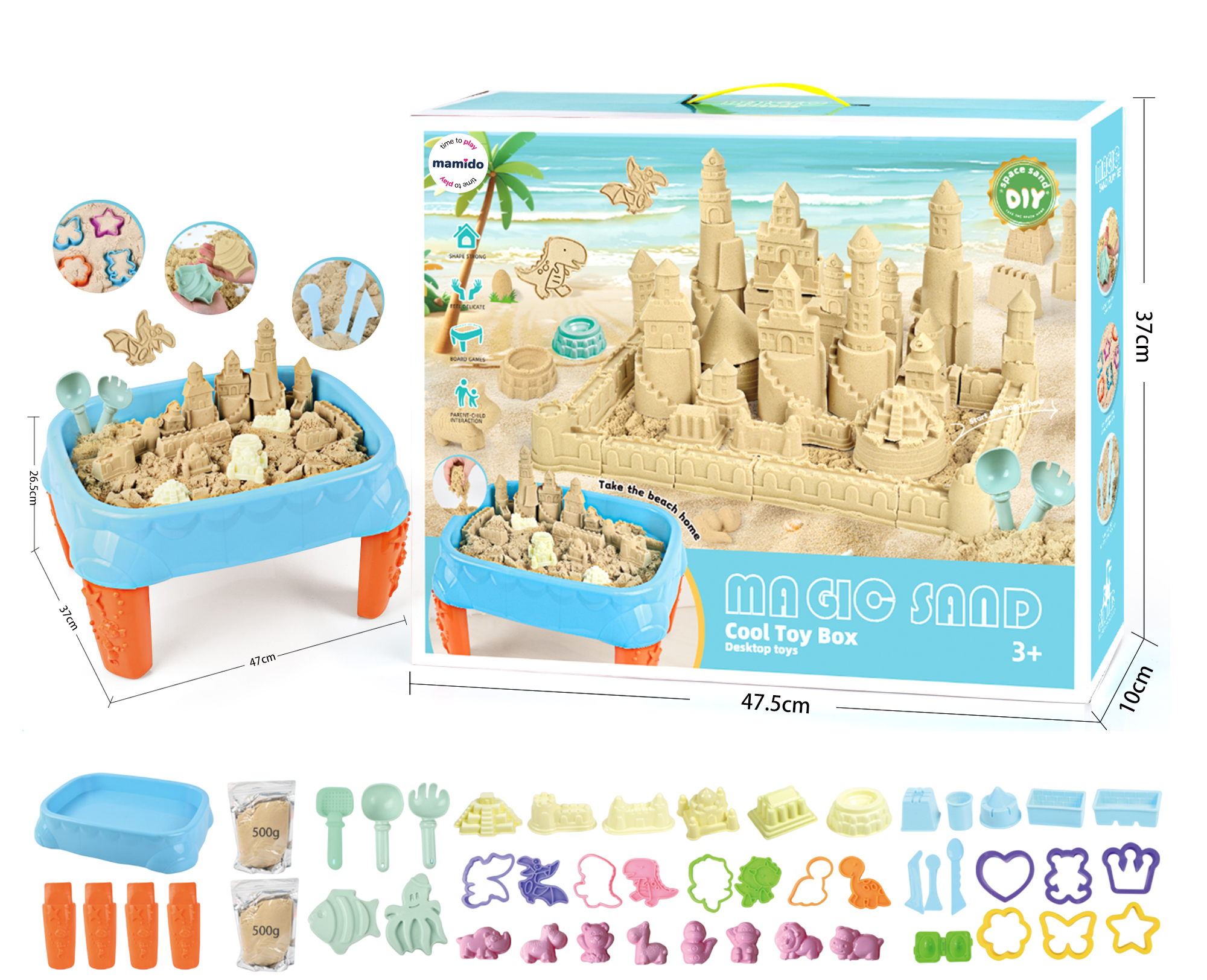 Mamido Mamido Súprava kinetického piesku 1000 g so stolíkom a formičkami MT1235