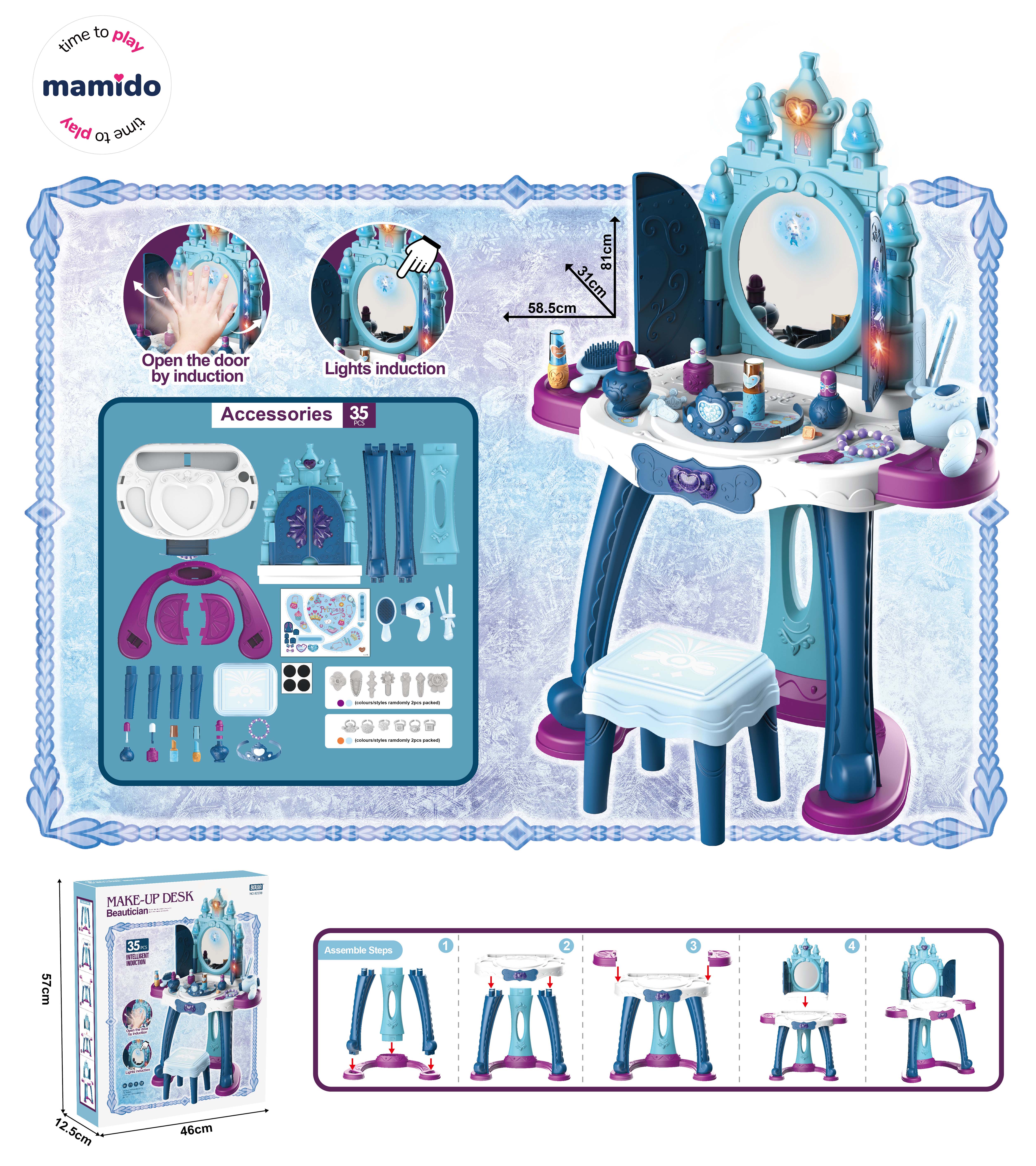 Mamido Mamido Detský kozmetický stolík s magickým inteligentným zrkadlom modrý