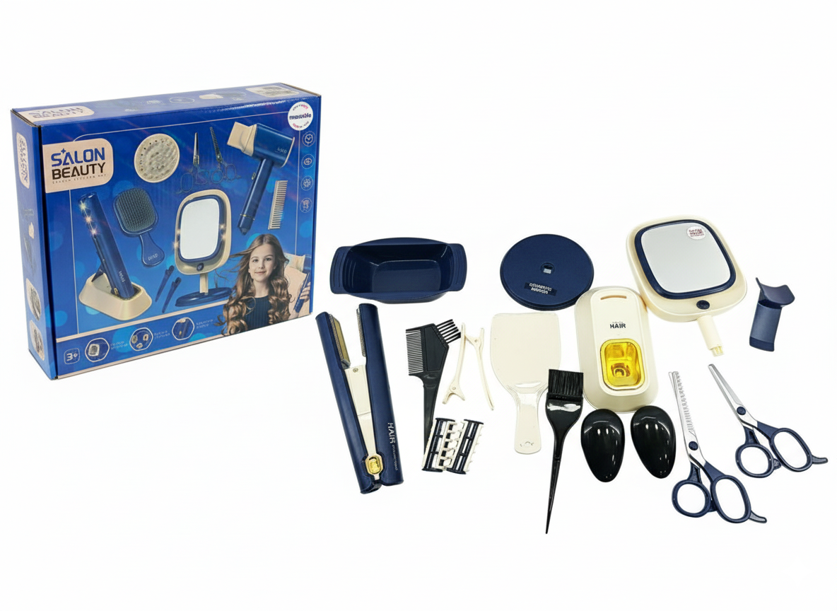 Mamido Mamido Detský kadernícky set so žehličkou a zrkadlom modrý 17 ks