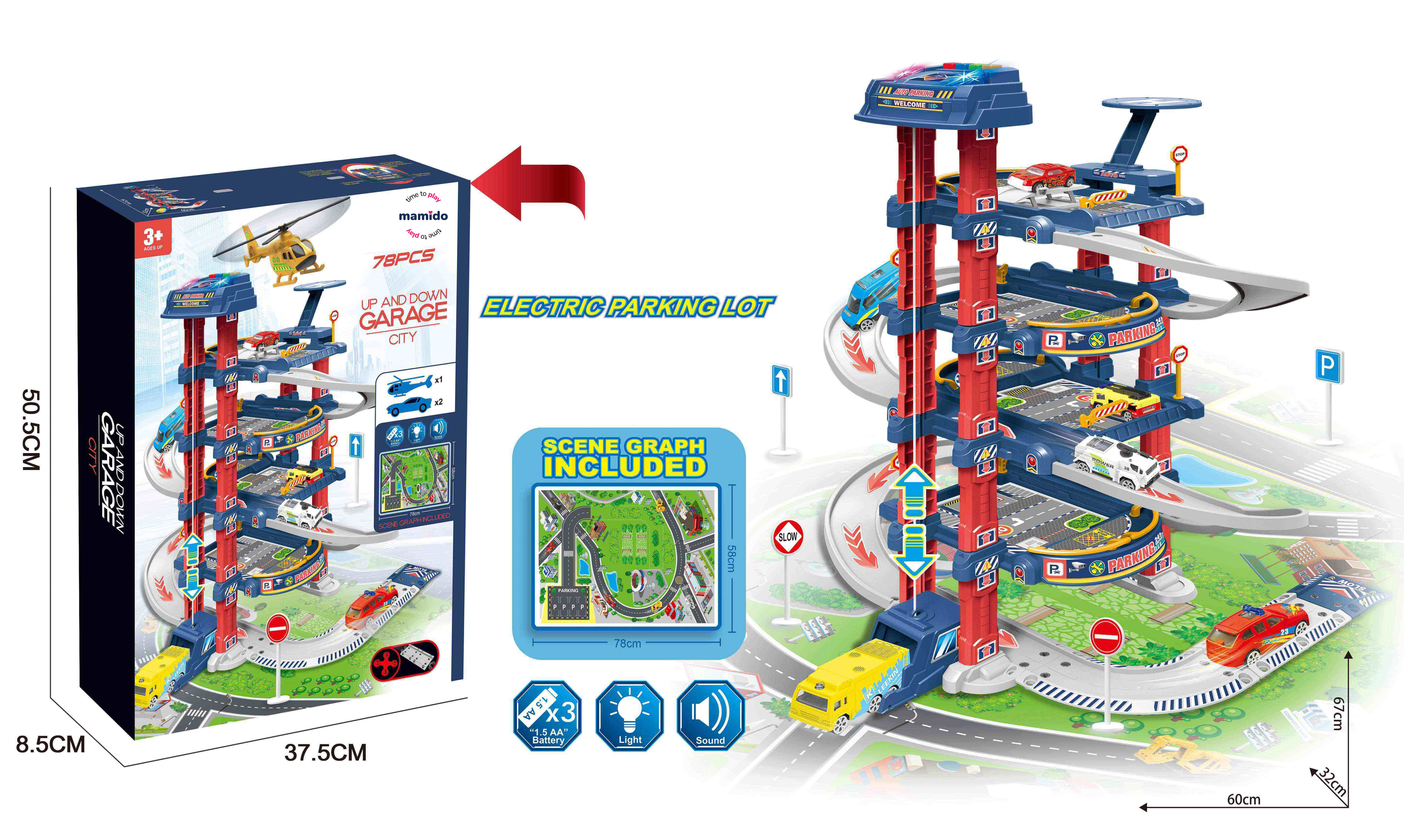 Mamido Mamido Policajná garáž s hracou podložkou a autíčkami 78 ks MT1271