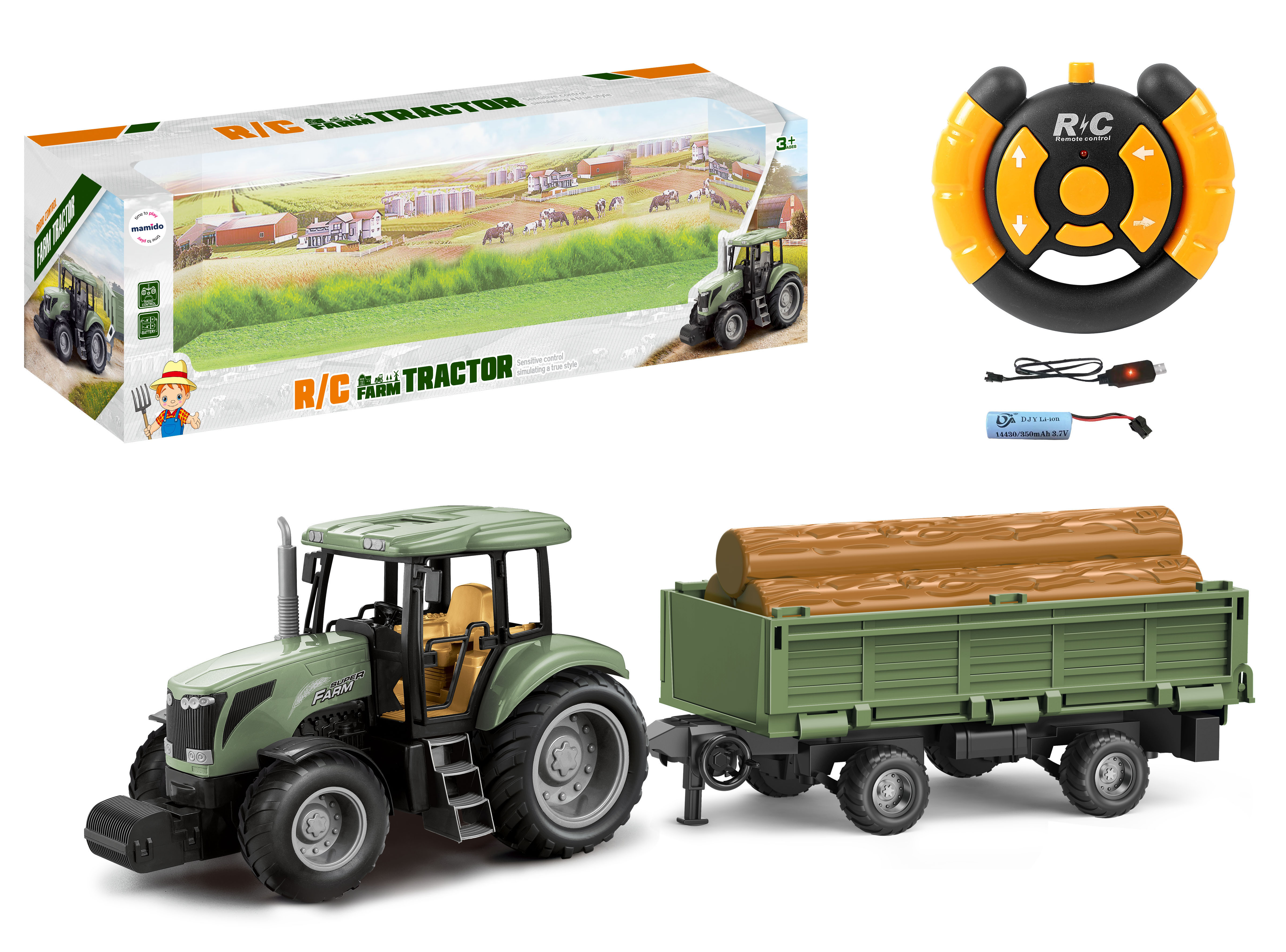 Mamido Mamido Traktor na diaľkové ovládanie Farmár 2,4 GHz s prívesom a efektmi