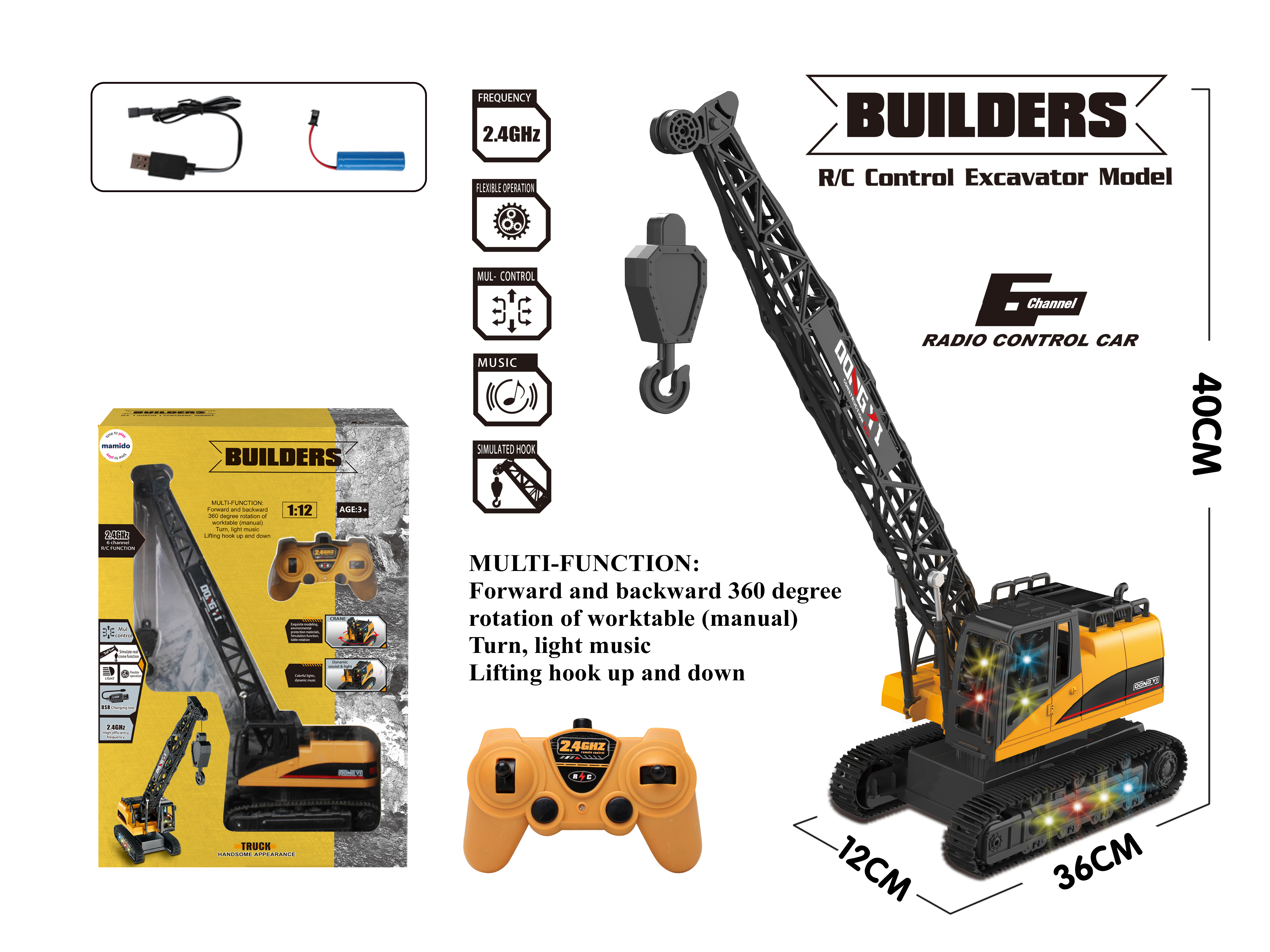 Mamido Mamido Žeriav na diaľkové ovládanie Builders RC 2,4 Ghz, 1:12, 6CH