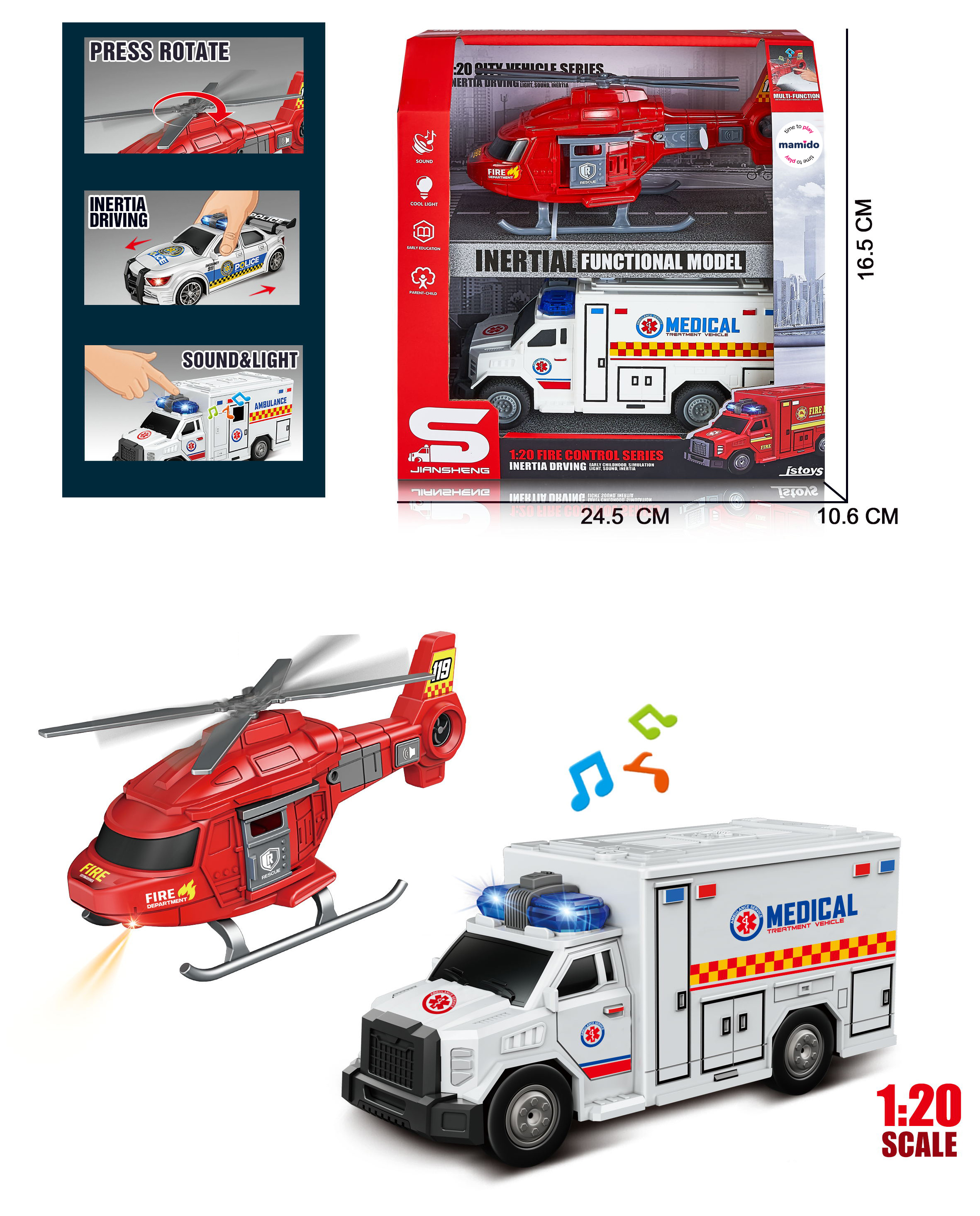 Mamido Mamido Záchranársky set 1:20 sanitka a vrtuľník Medical MT1289