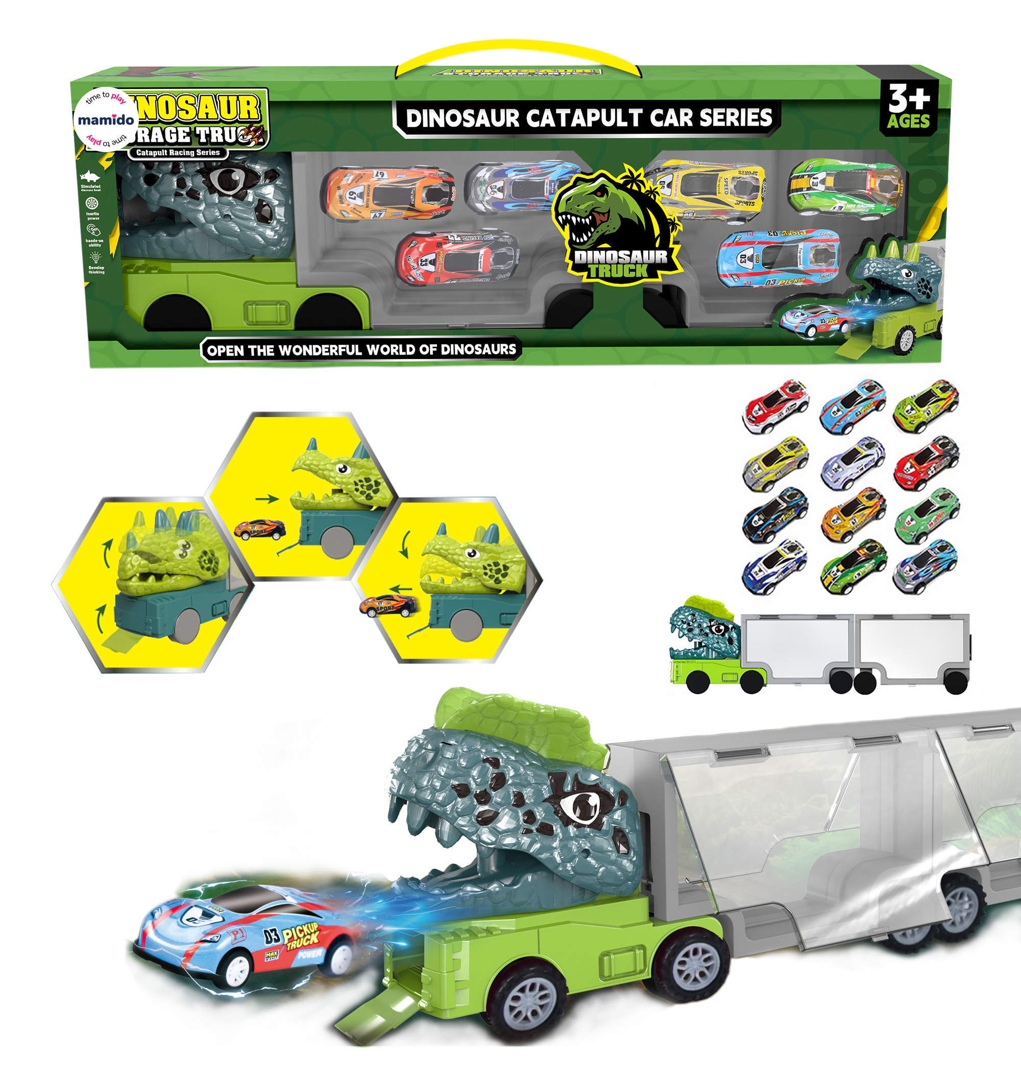 Mamido Mamido Veľké dinosaurie nákladné auto s autíčkami a katapultom