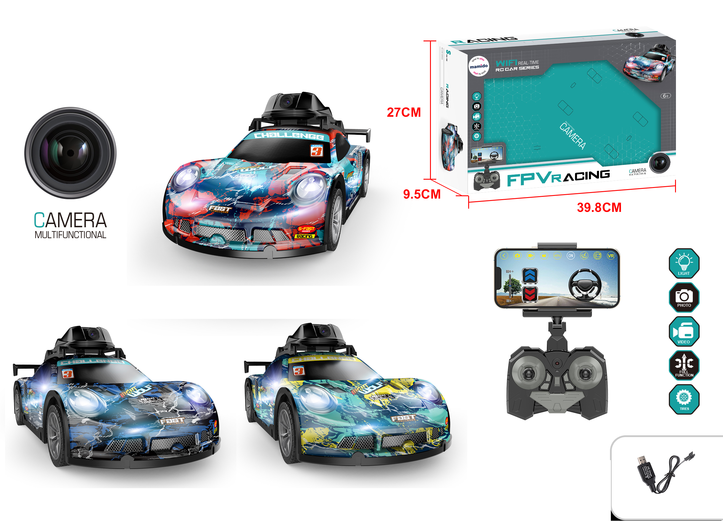 Mamido Mamido RC Závodné auto na diaľkové ovládanie s WiFi kamerou žlté