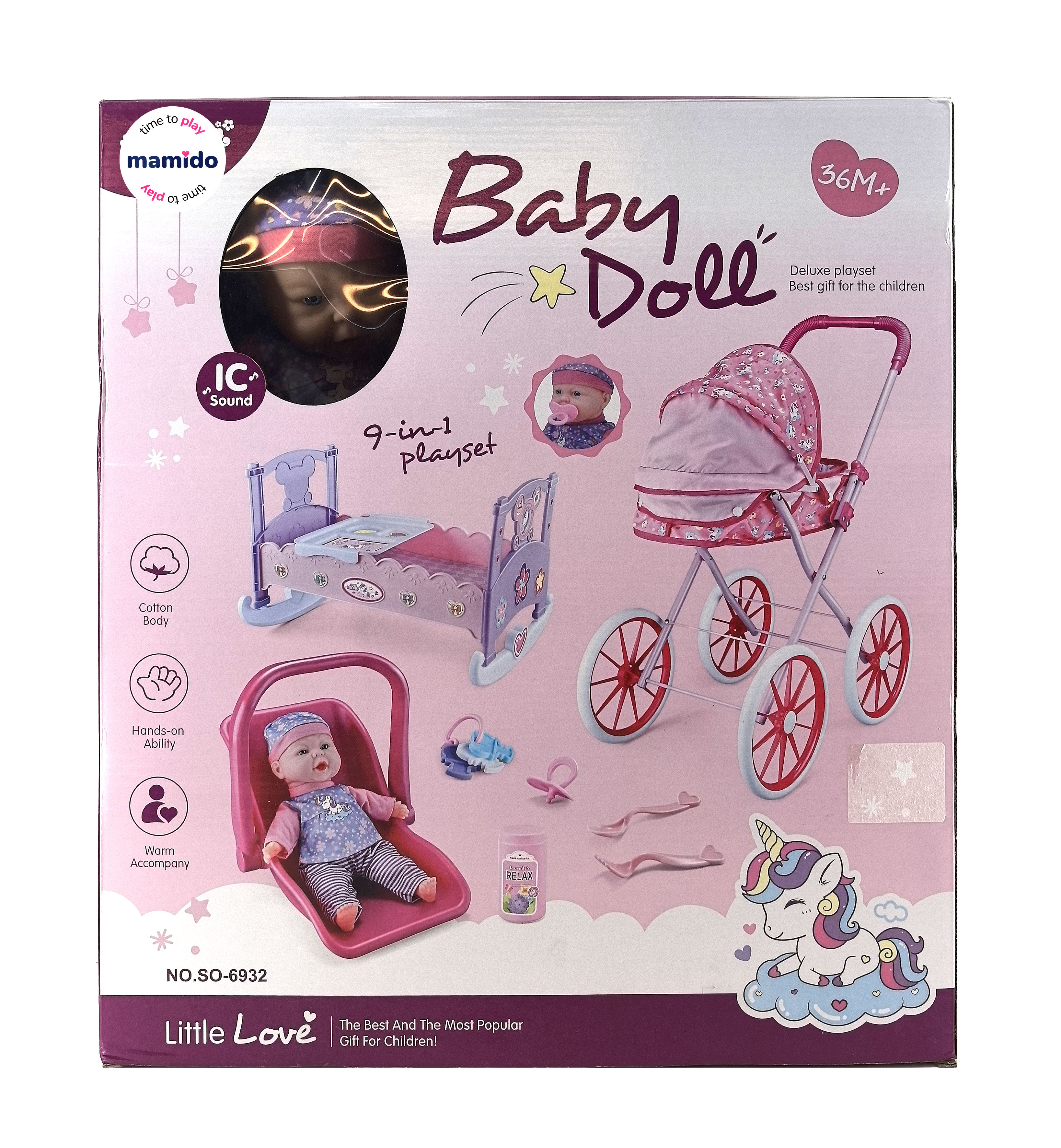 Mamido Mamido Bábika bábätko s výbavou 9v1 - bábika, kočík, postieľka, autosedačka a doplnky