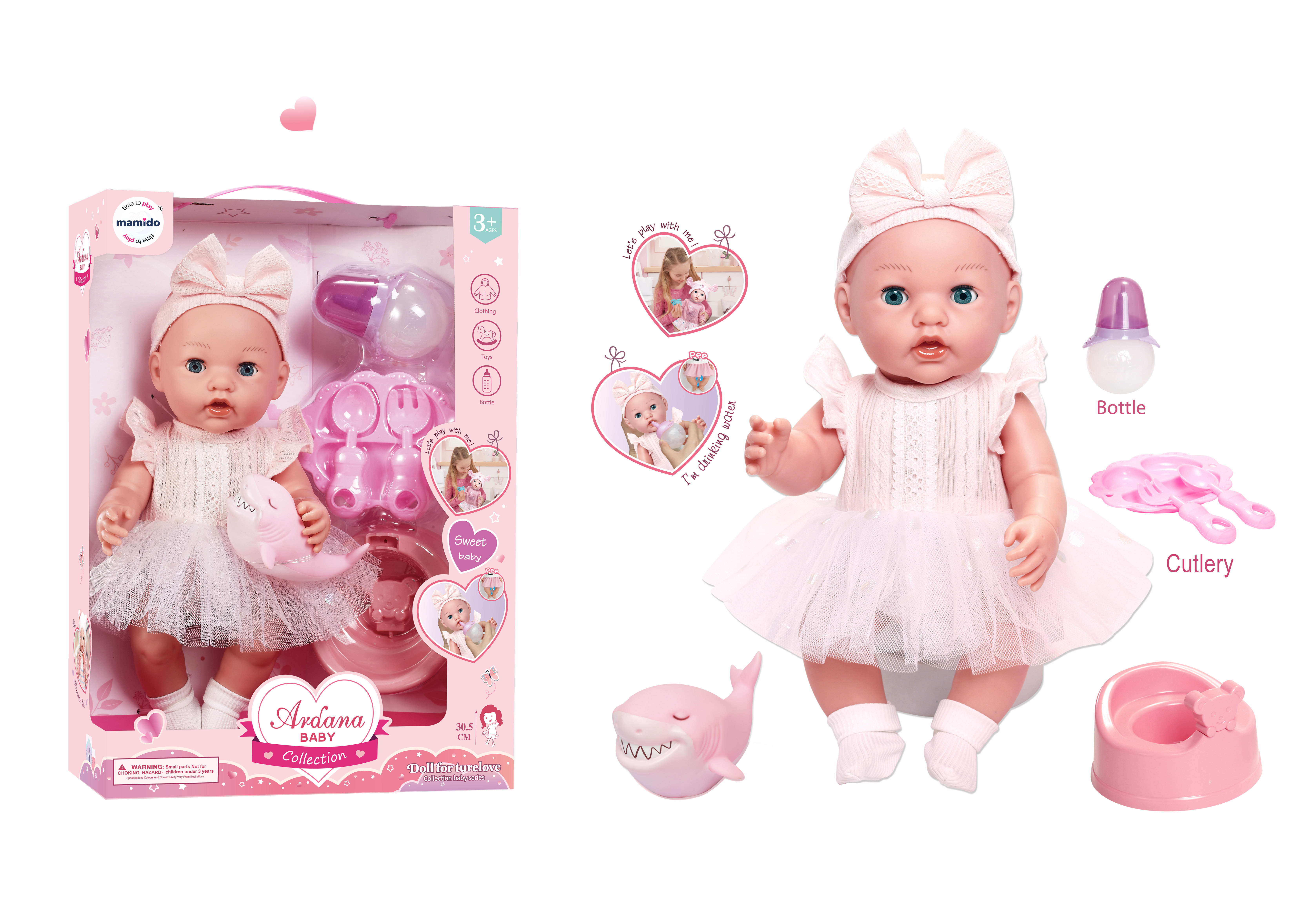 Mamido Mamido Bábätko bábika v ružových šatách s doplnkami MT1215
